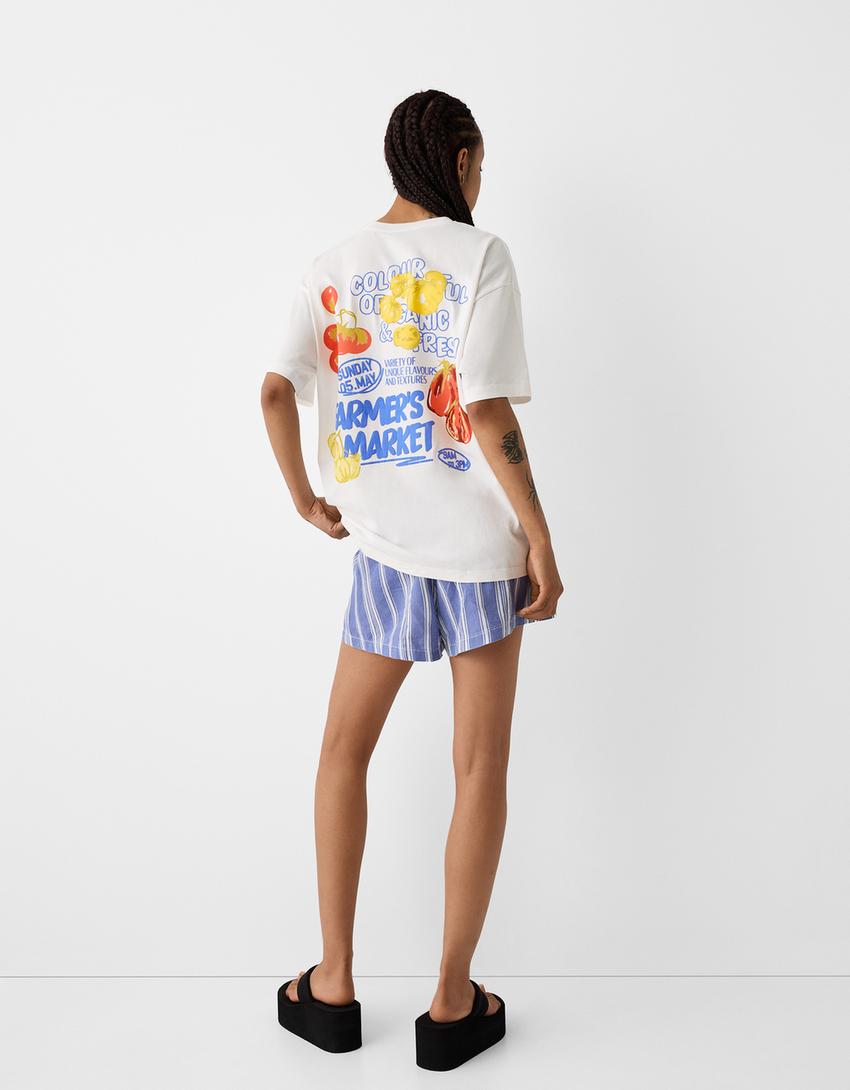 تيشرت بأكمام قصيرة وطبعة-أبيض مطفي-1