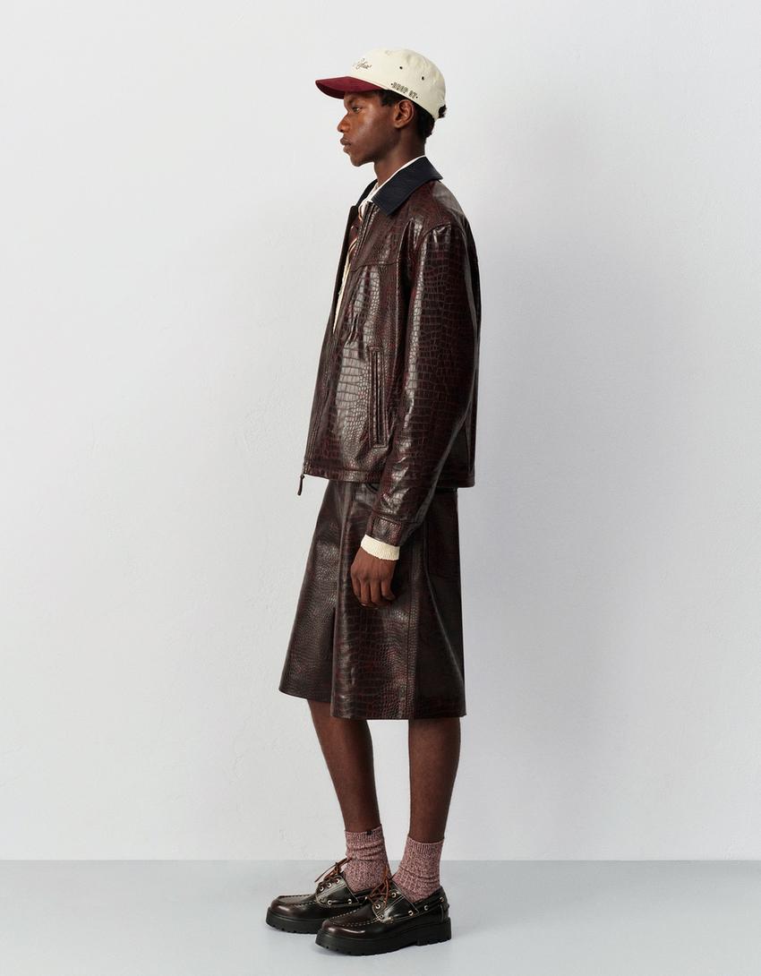 Leather effect jacket-Brown