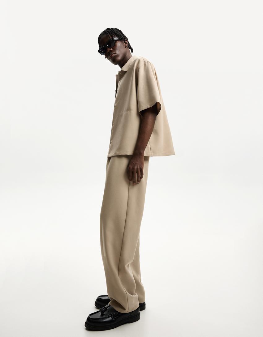 Camicia a maniche corte boxy tailored fit-Camel-2