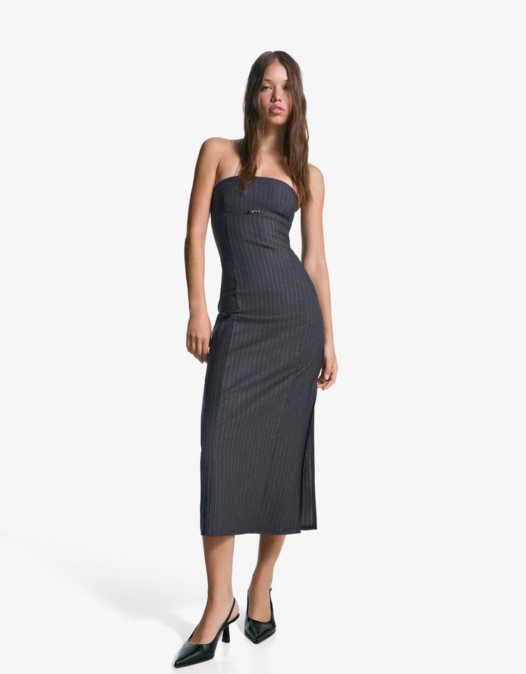 Bandeau midi dress with belt
