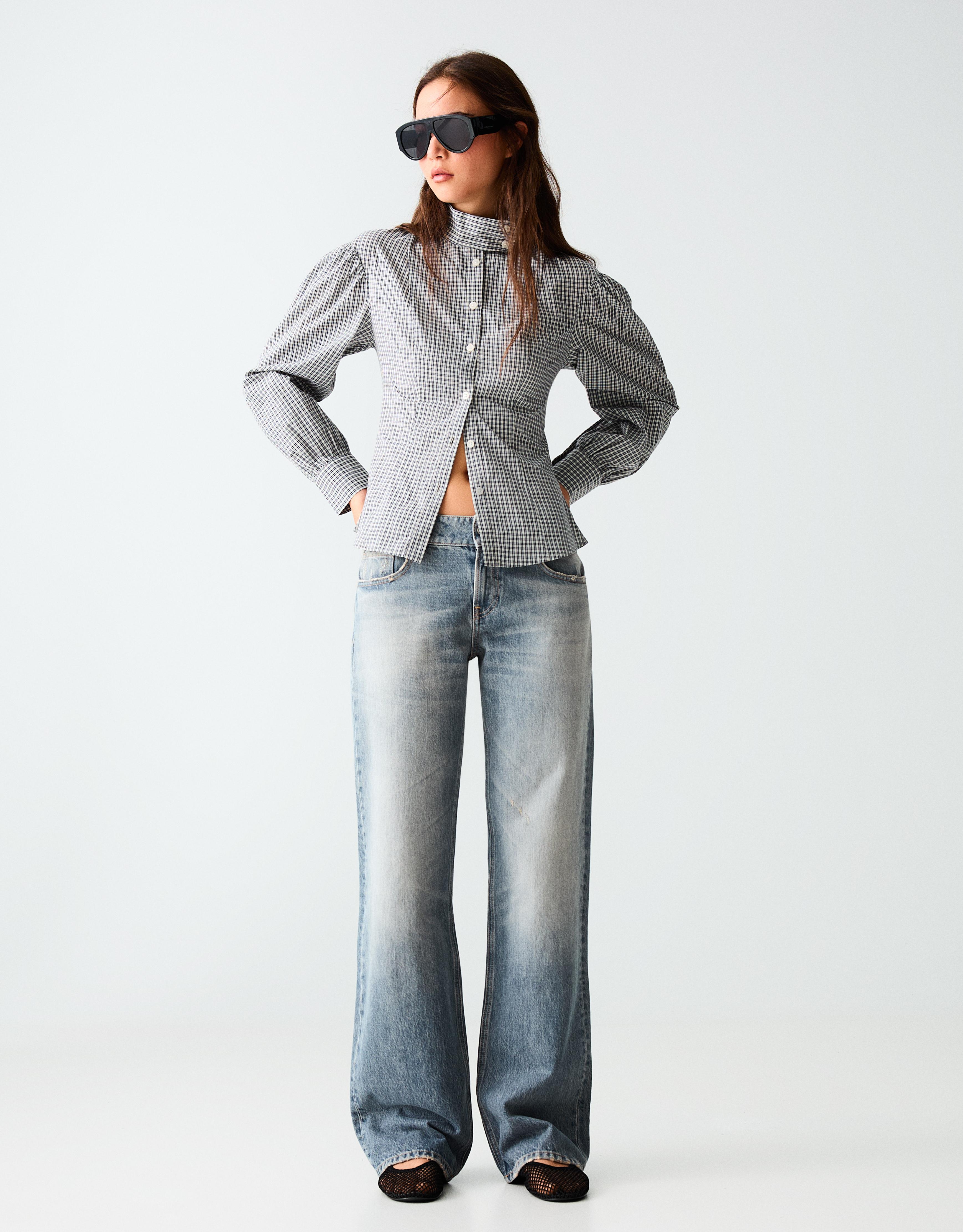 Mid-waist straight jeans — Washed out blue