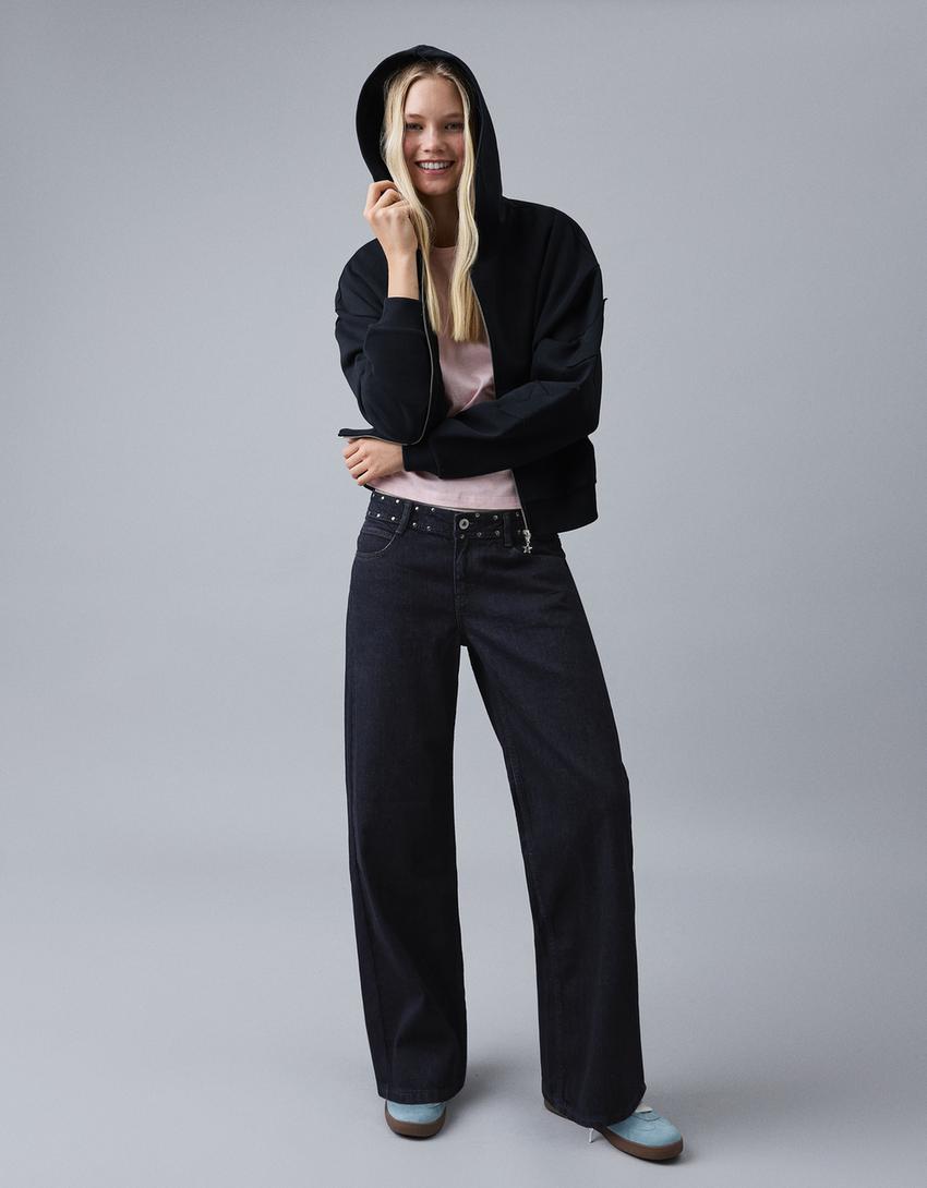 Baggy jeans med lav talje og nitter-Marineblå