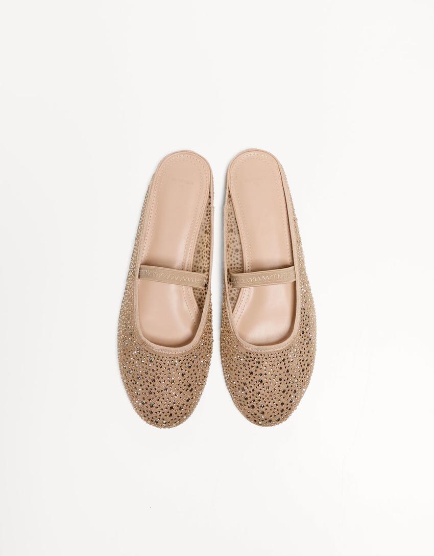 Mesh mule ballet flats-BEIGE