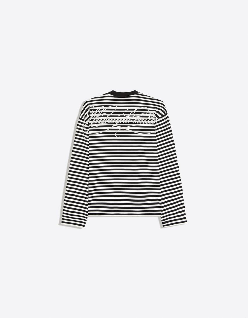 Striped long sleeve print T-shirt-White