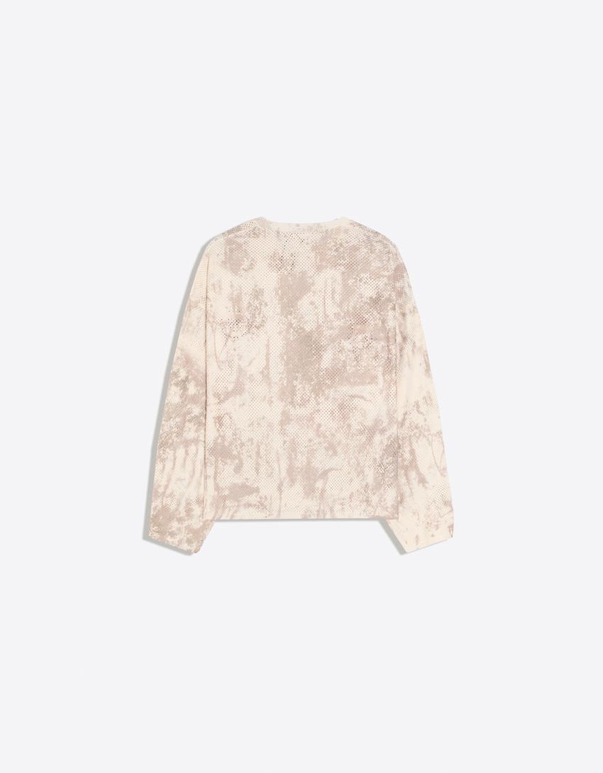 Mesh-Pullover mit Print-Khaki