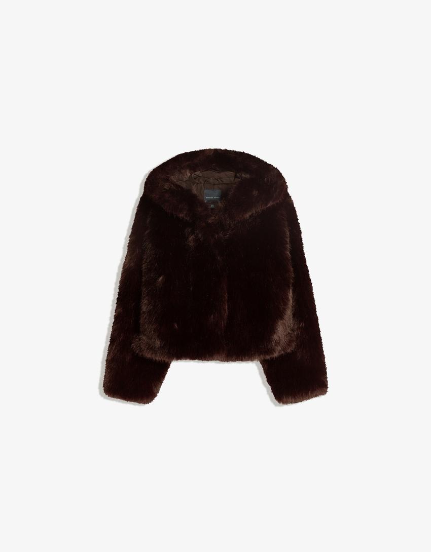 Μπουφάν με κουκούλα και συνθετική γούνα-Γκρενά