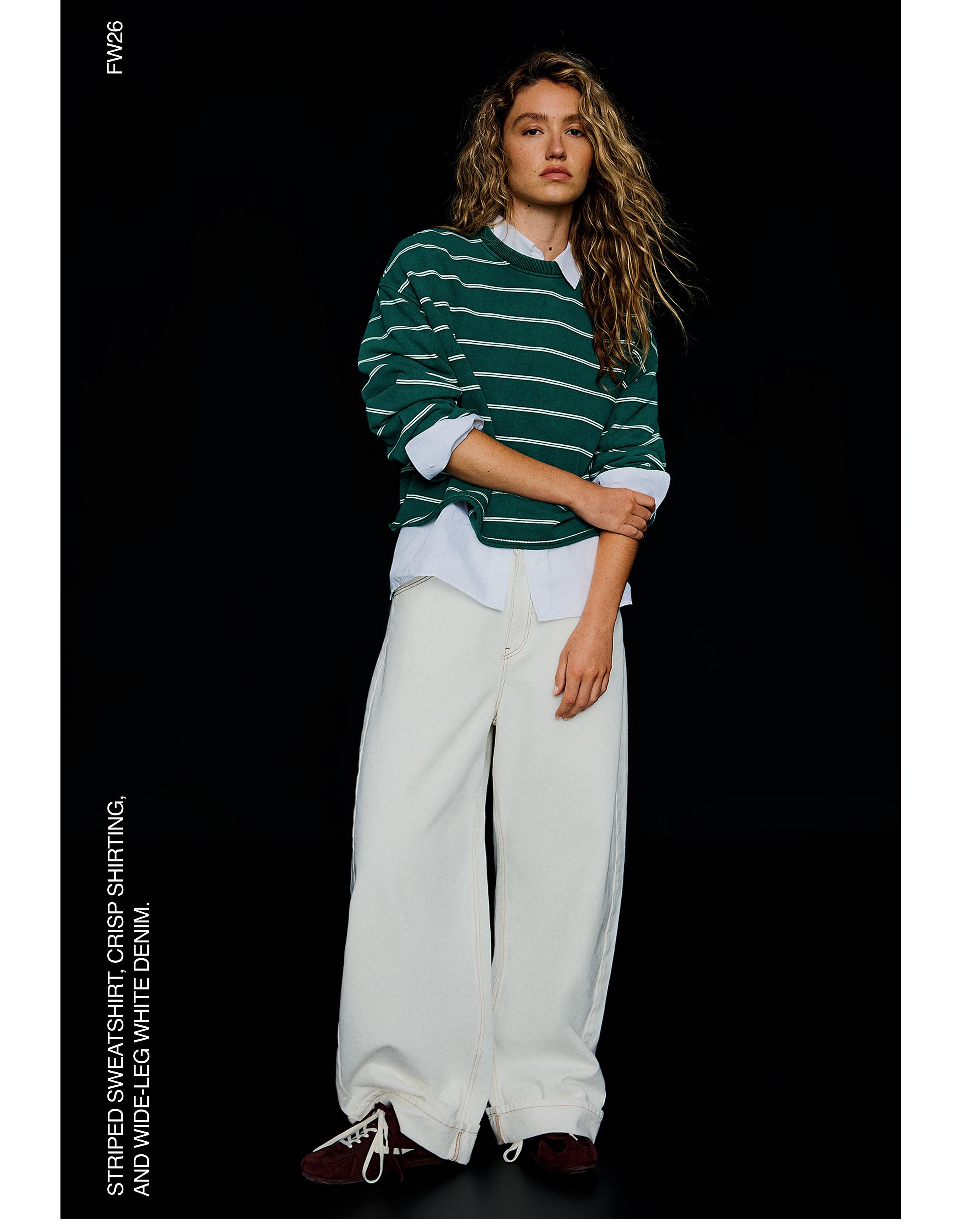 Striped round neck sweatshirt — Green