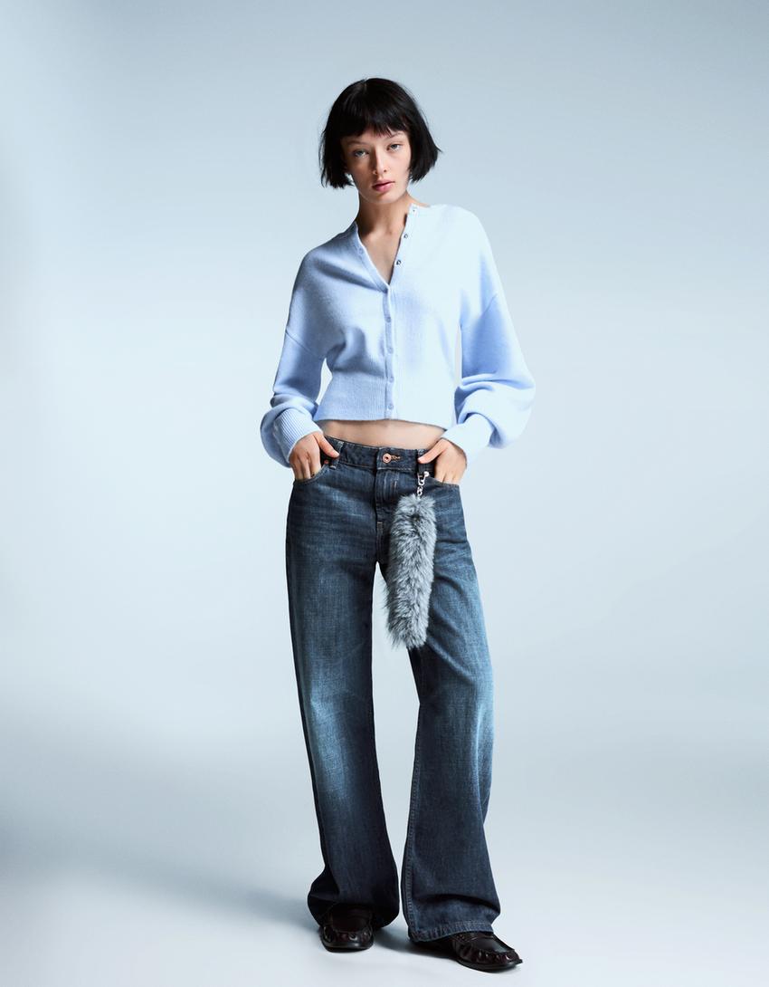 Gilet cintré en maille côtelée-Bleu clair