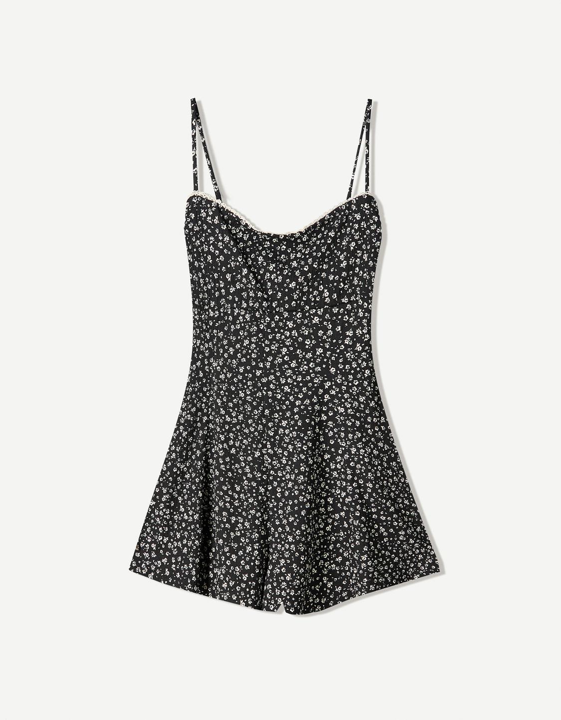 Printed strappy playsuit with lace trim