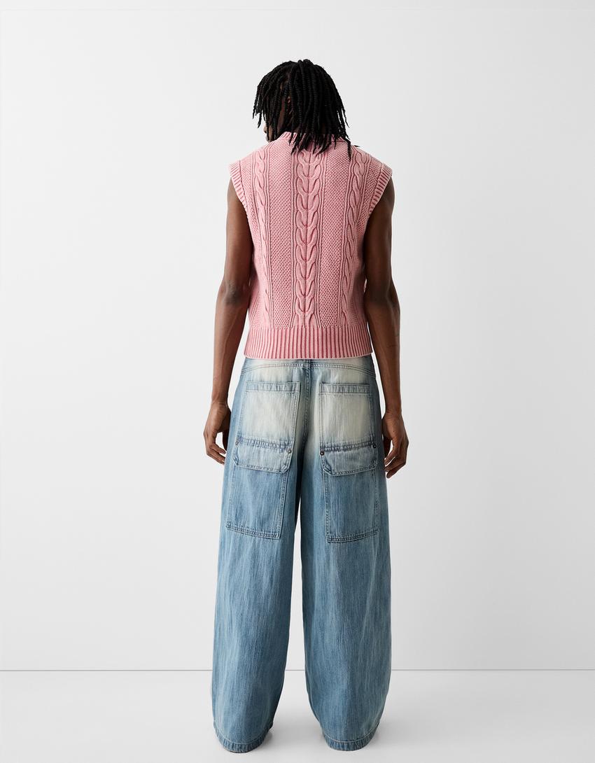 Gilet sans manches tressé-Rose-1