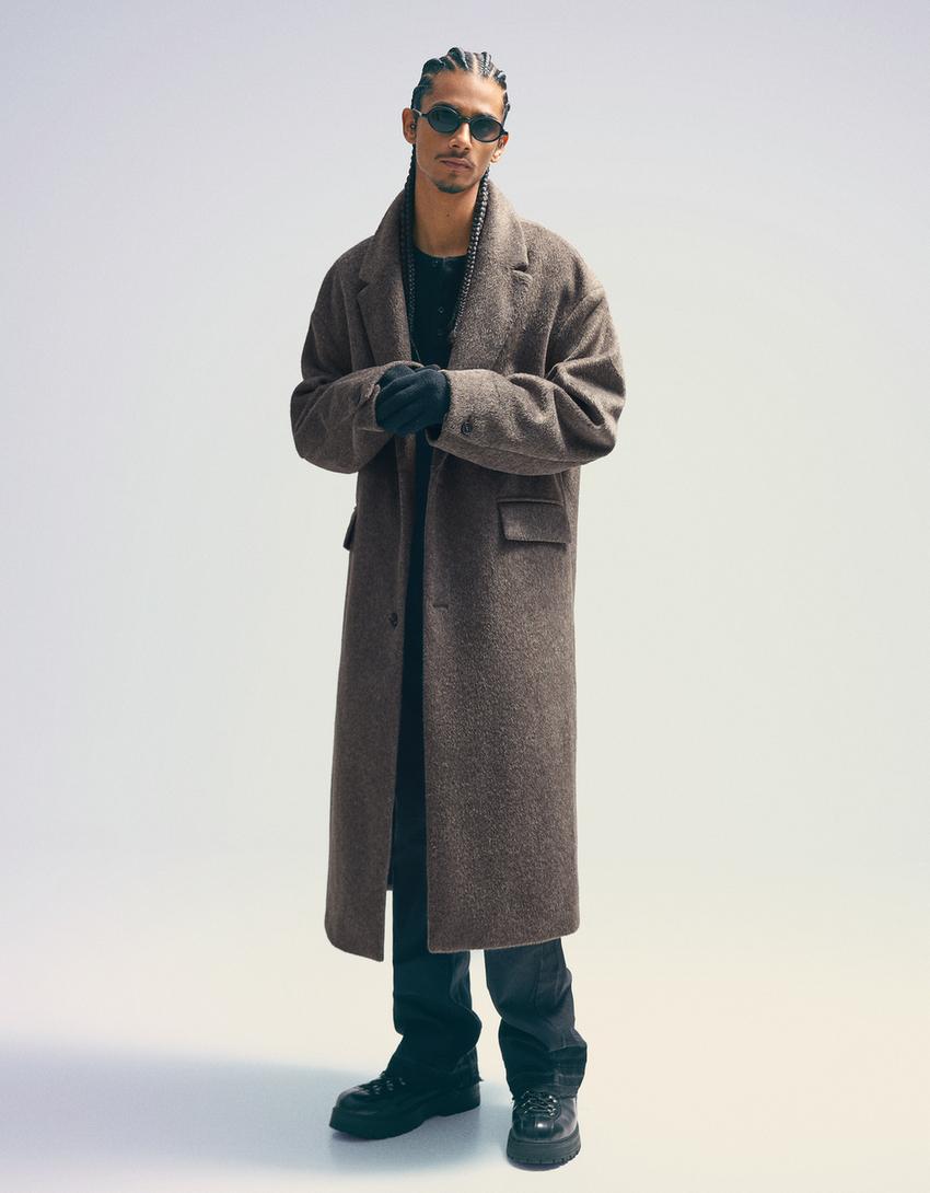 Brushed effect coat-Grey