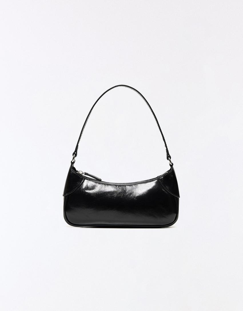 Faux leather shoulder bag-Black
