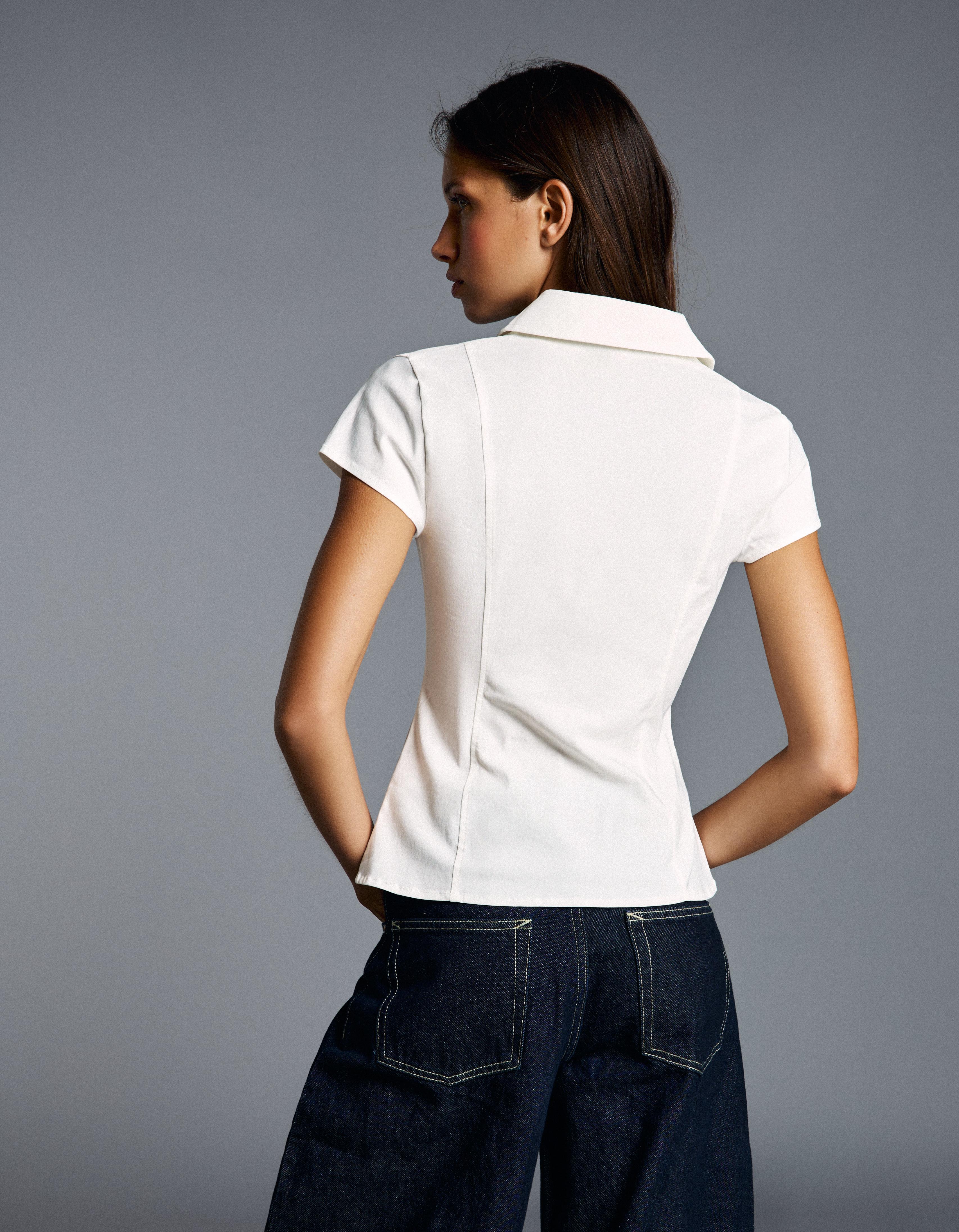Short sleeve zip shirt — White