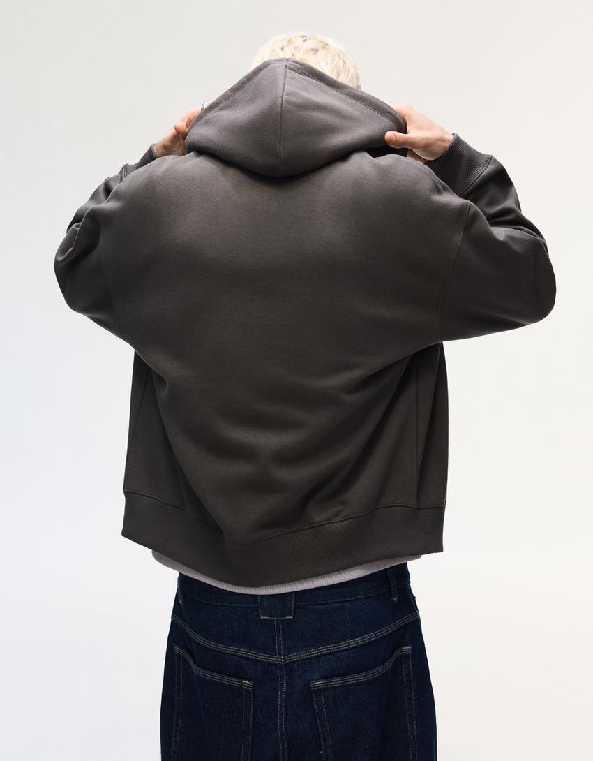 Felpa con cerniera e cappuccio-Grigio