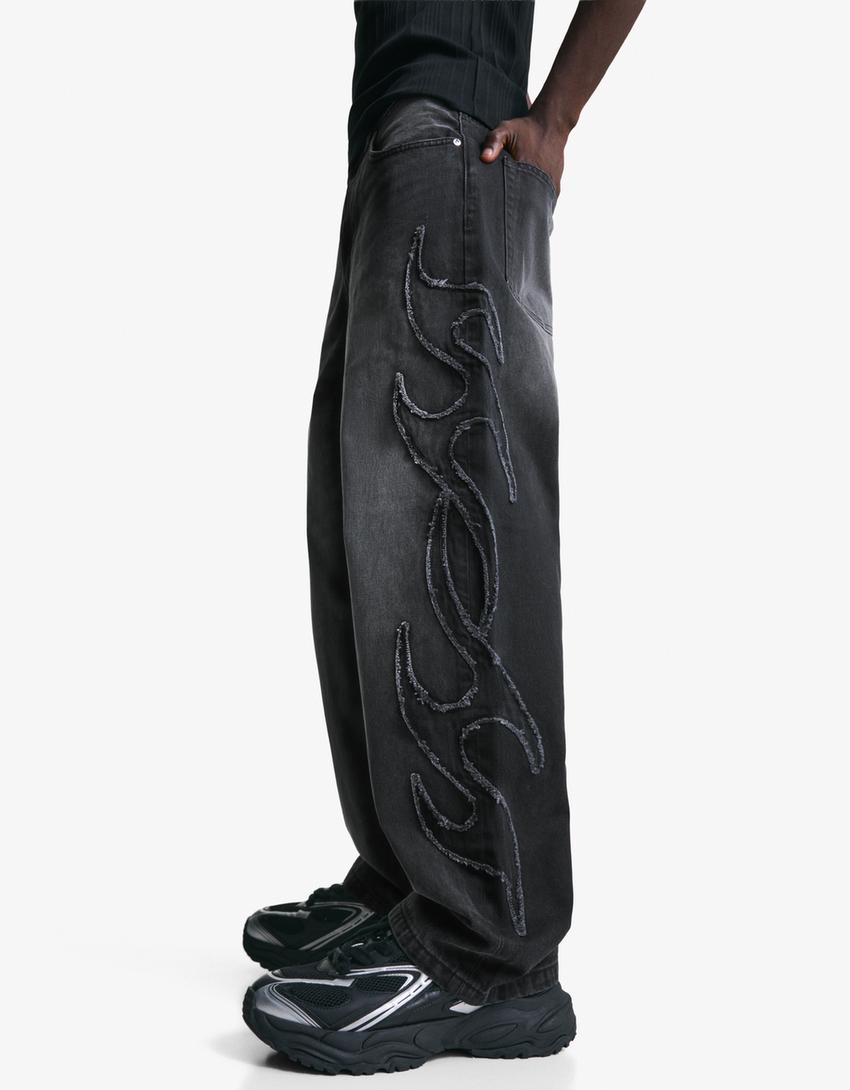 Baggy jeans met patch-Zwart-2