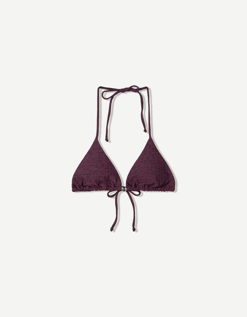 Top bikini triángulo textura-Morado-3