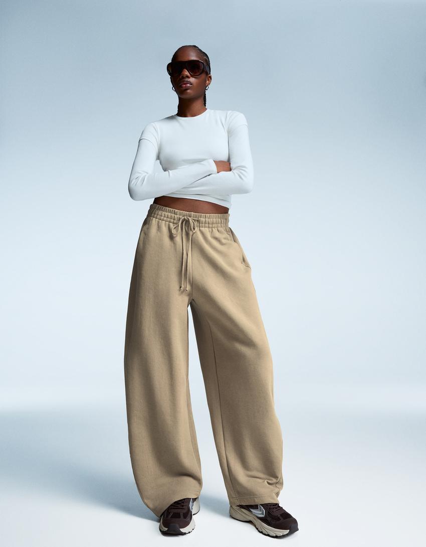 Pantaloni in felpa barrel-Visone-0