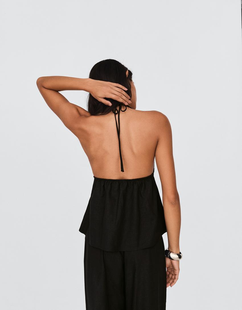 Keten halter top-Siyah