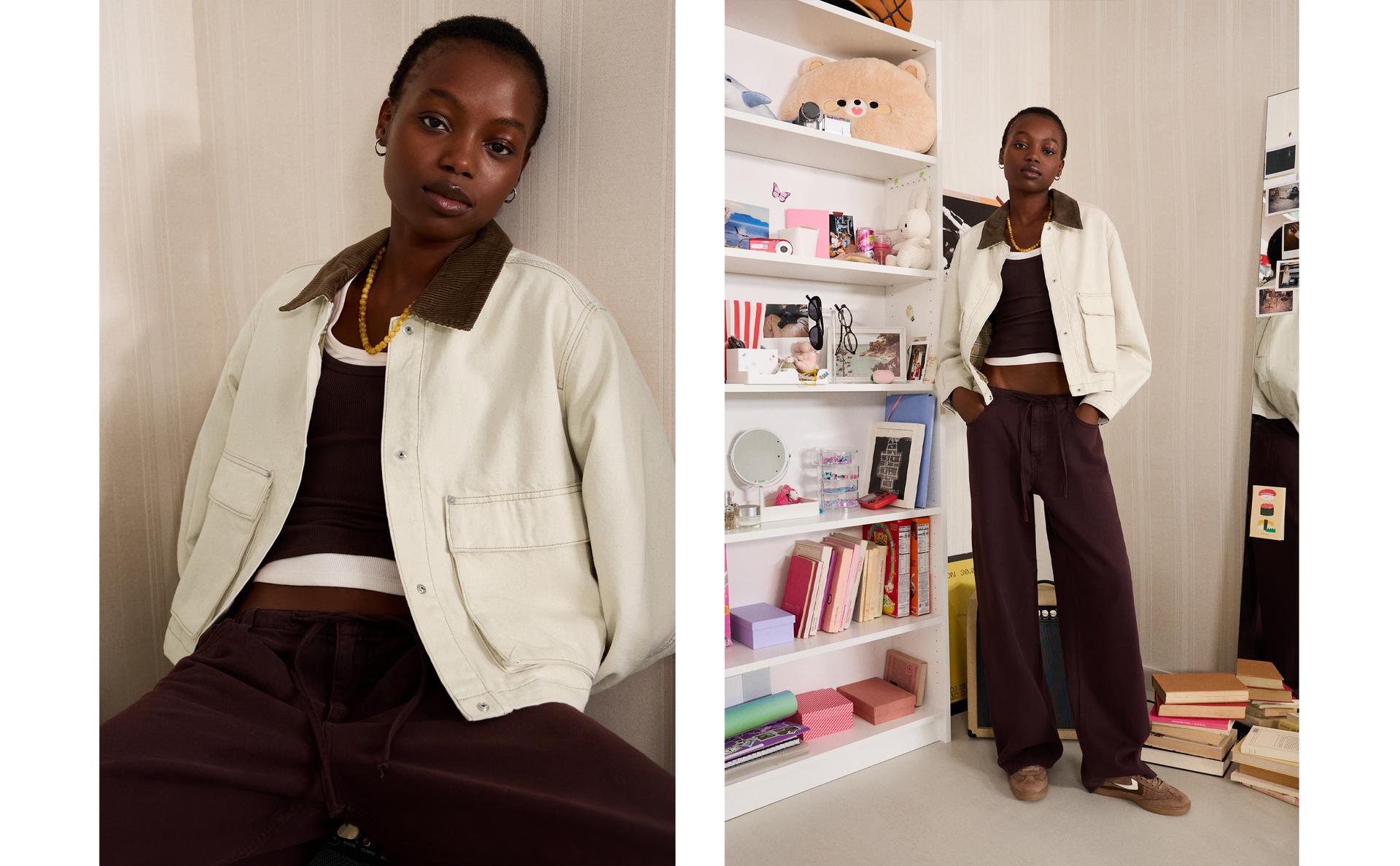 Jacket with corduroy collar