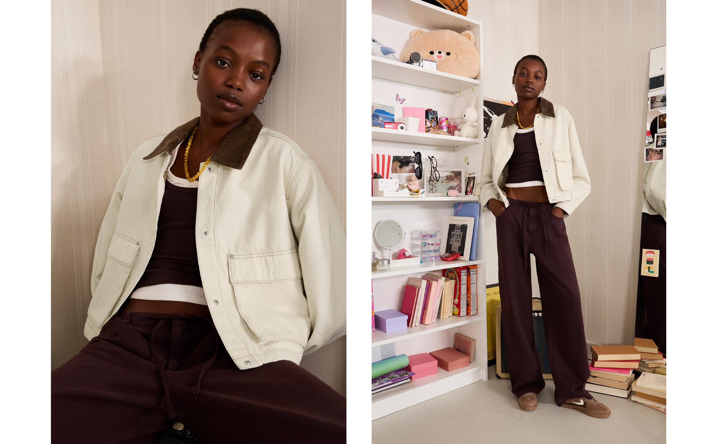 Jacket with corduroy collar