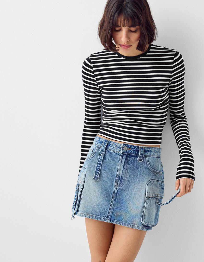 T-shirt manga comprida decote redondo-Branco-2