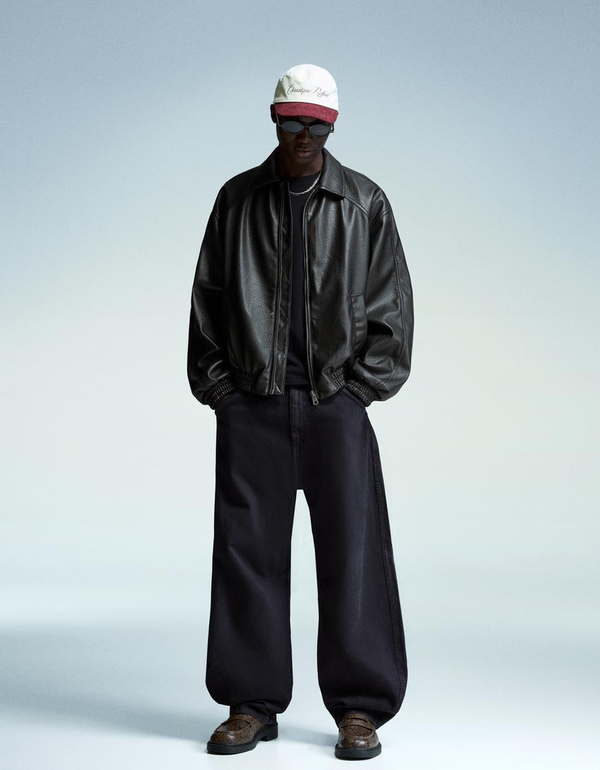 Geacă imitație de piele-Negru