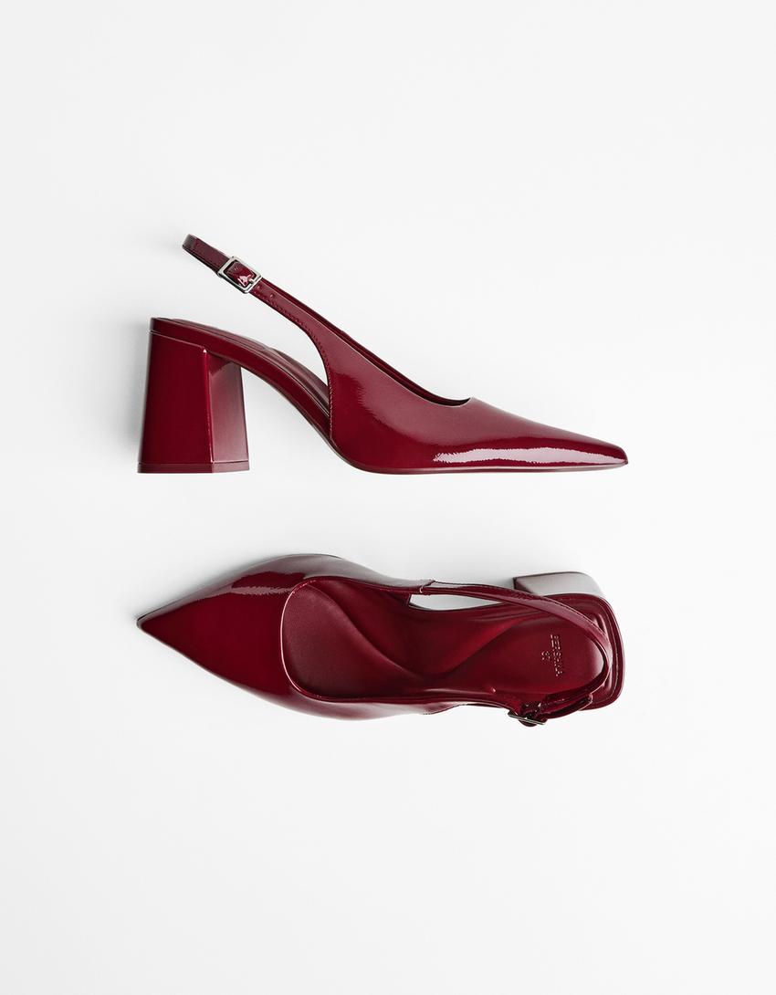 Block heel slingback shoes-Maroon-4
