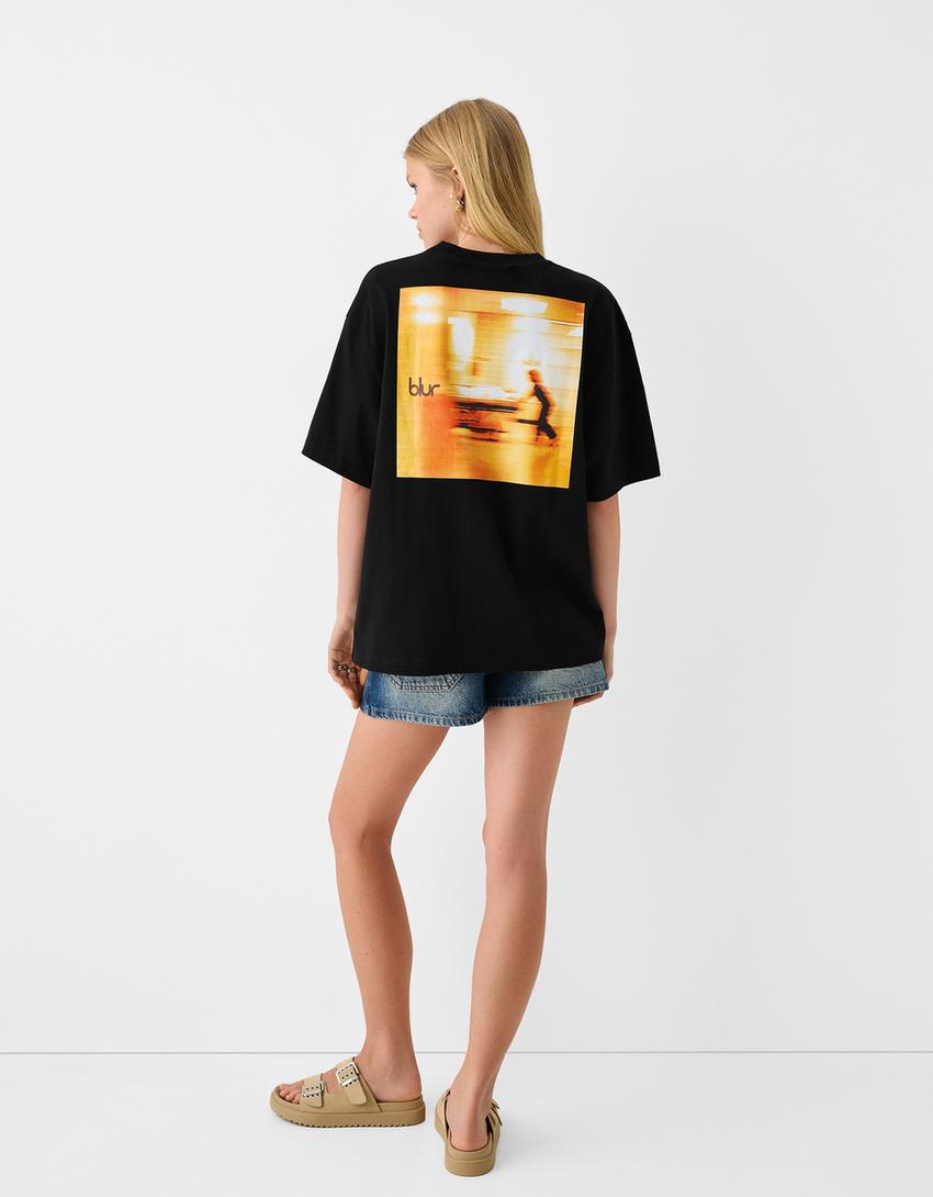 T-shirt Blur de manga curta boxy estampado-Preto-1