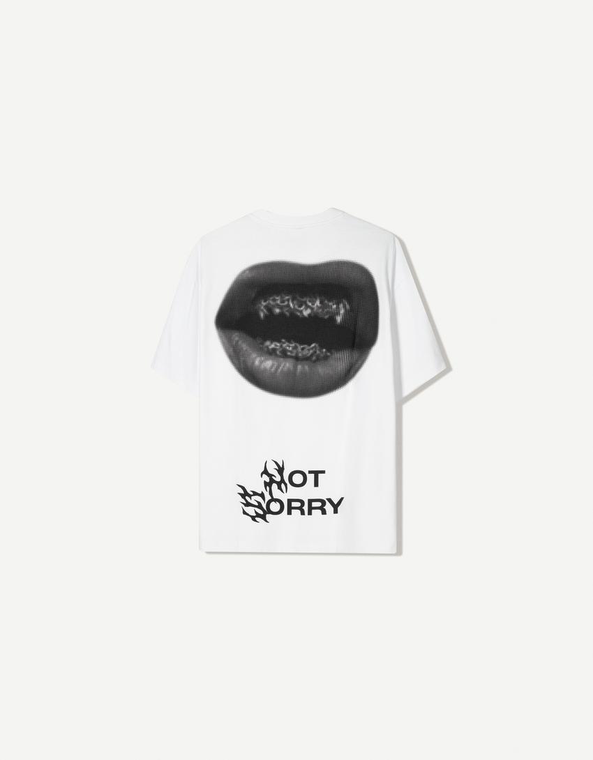 Tricou mânecă scurtă print-Alb