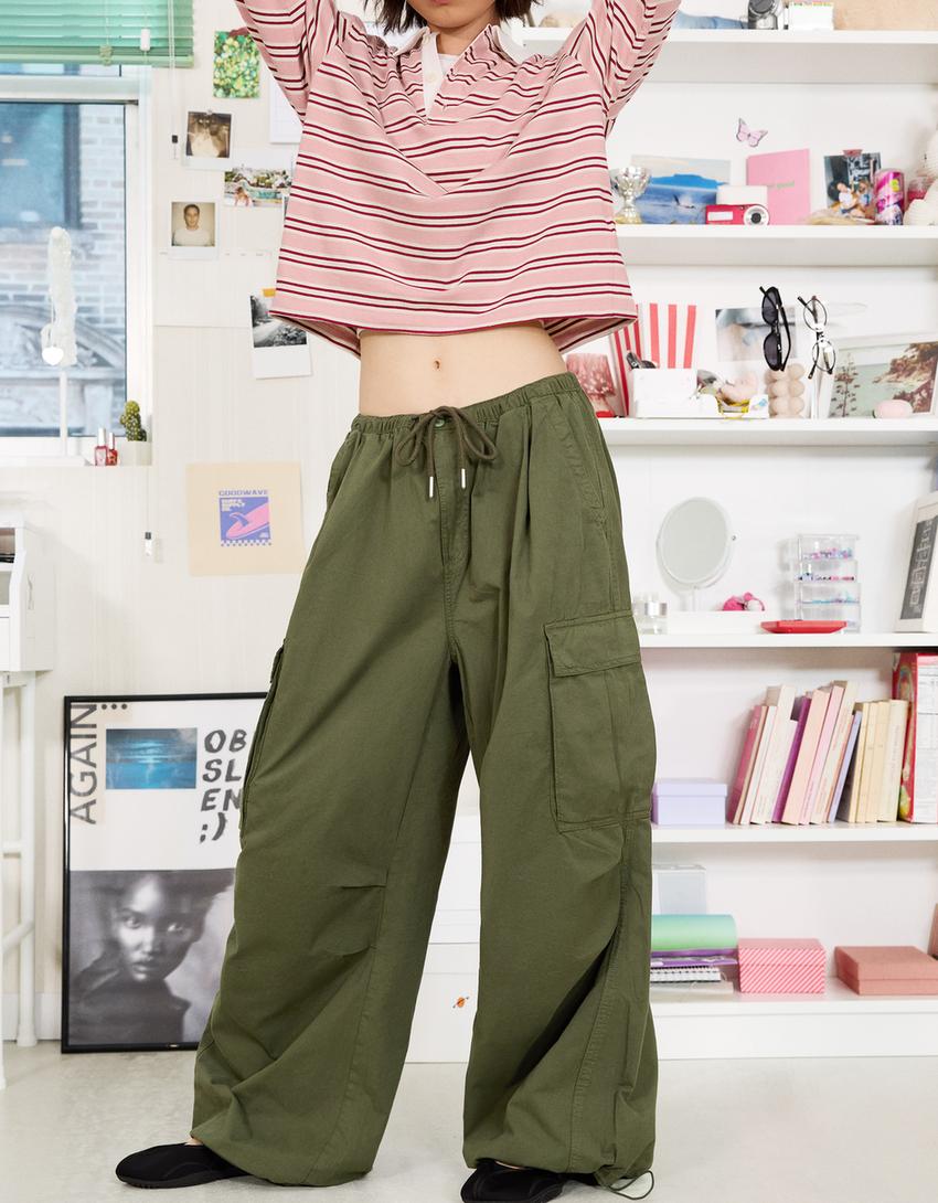 Parachute cargo trousers-Khaki