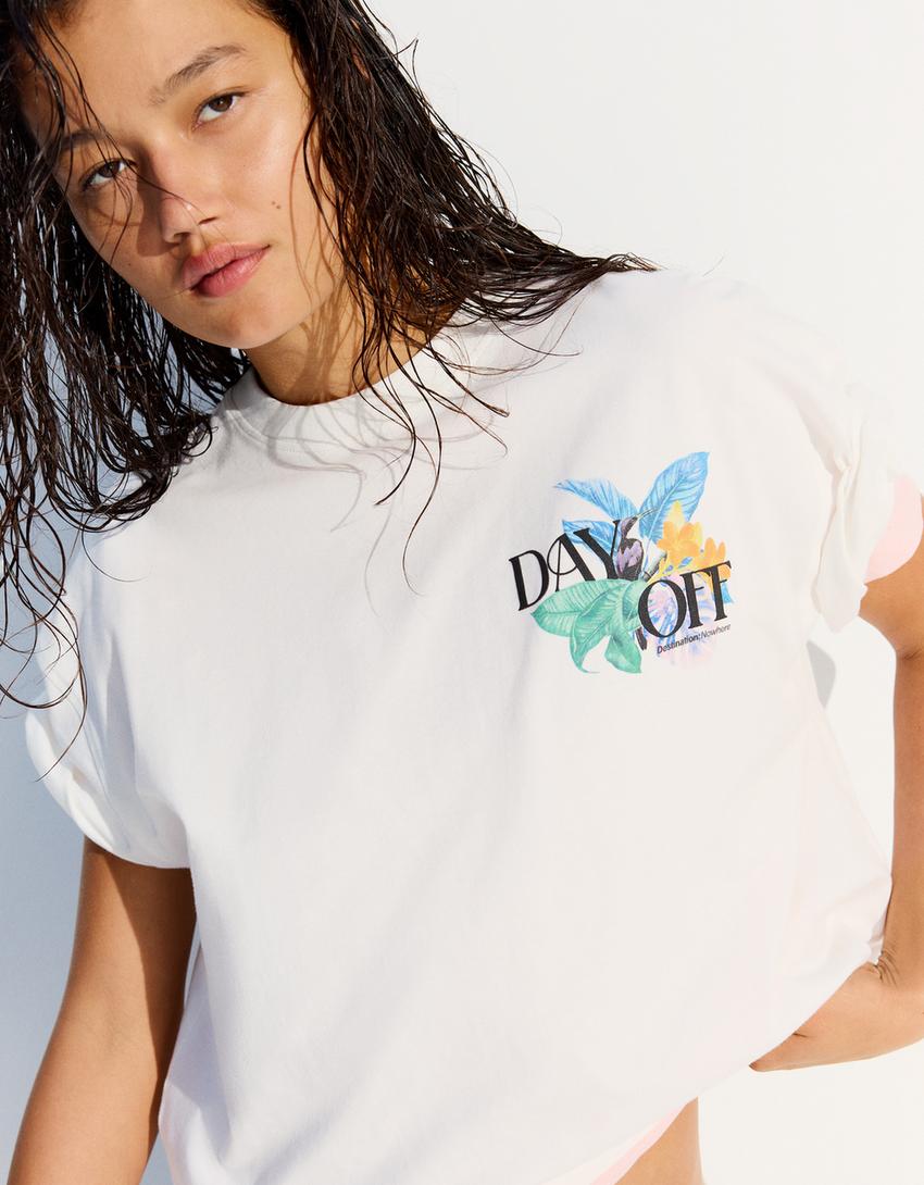 Oversize-T-Shirt mit Print-Grbrochenes Weiss