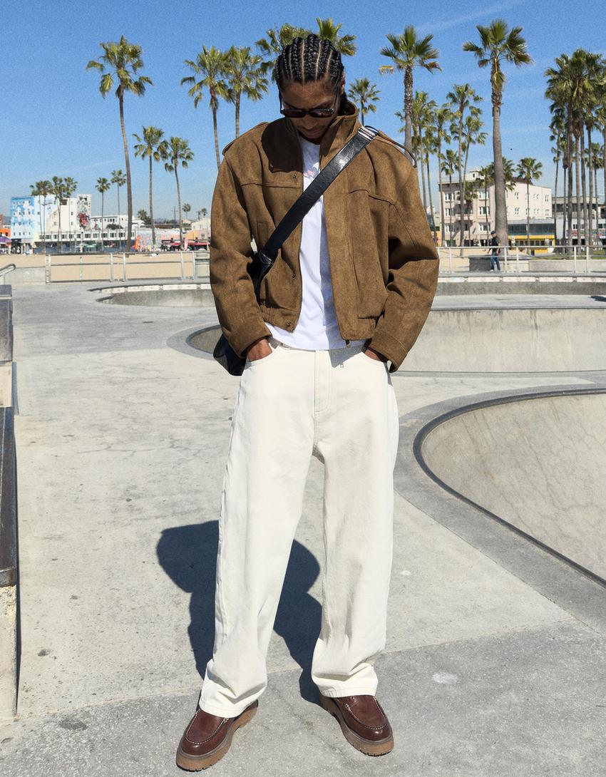 Faux suede jacket-Camel