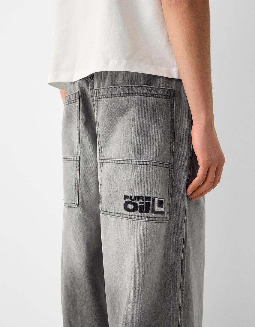 بنطال جينز واسع للغاية-رمادي داكن-3