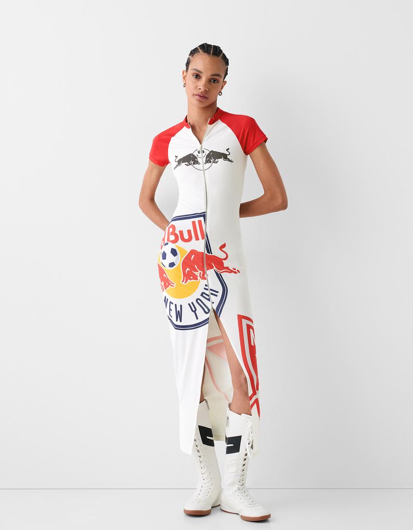 Vestido midi New York Red Bulls com fecho de correr-Gelo-1
