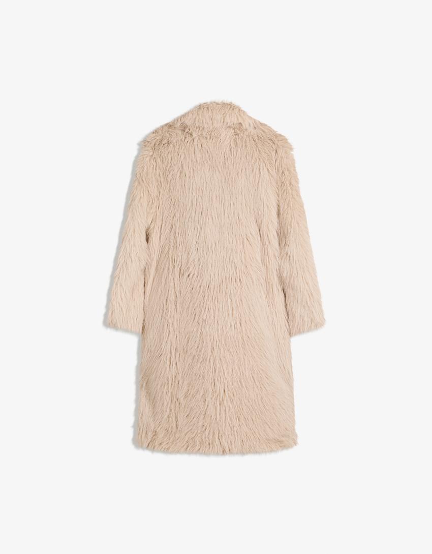 Long faux fur coat-Sand