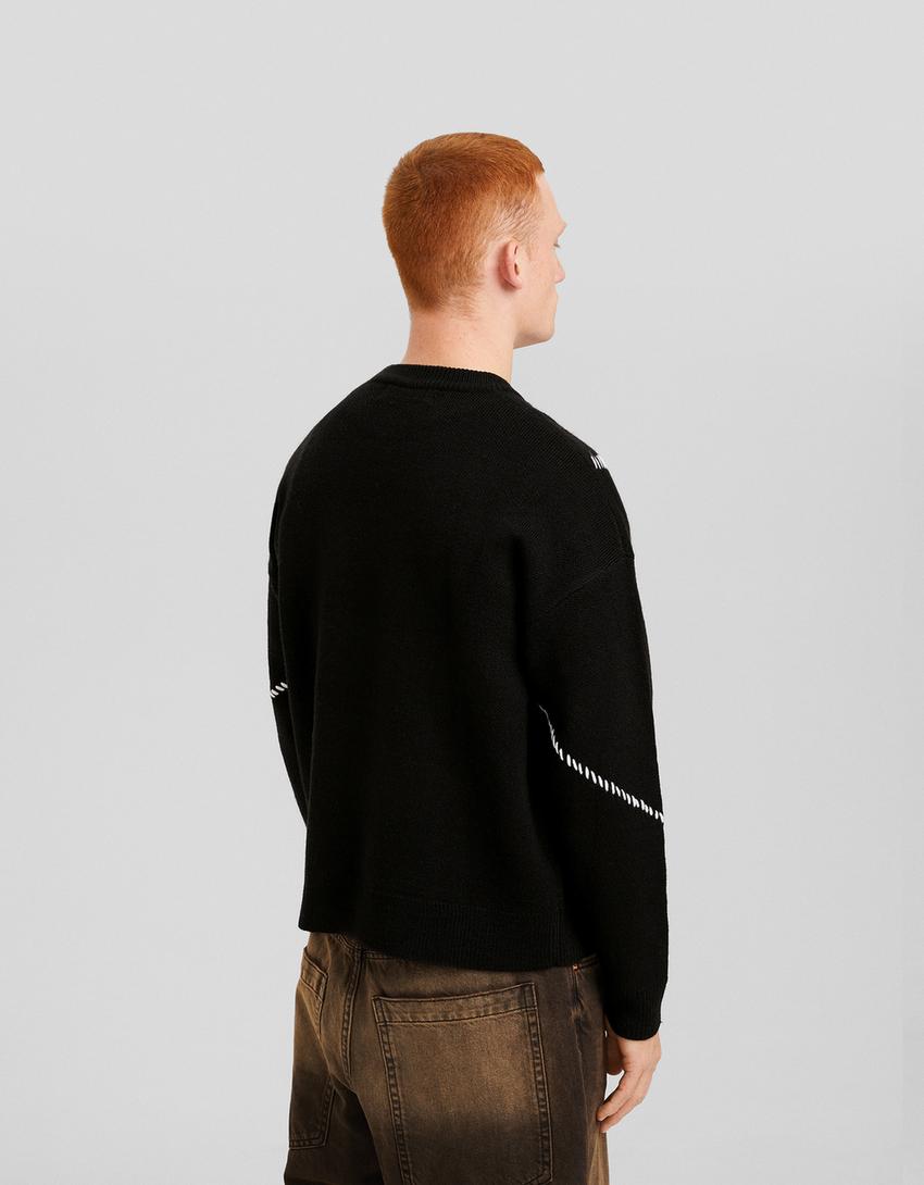 سويتر بخيط متباين-أسود-1
