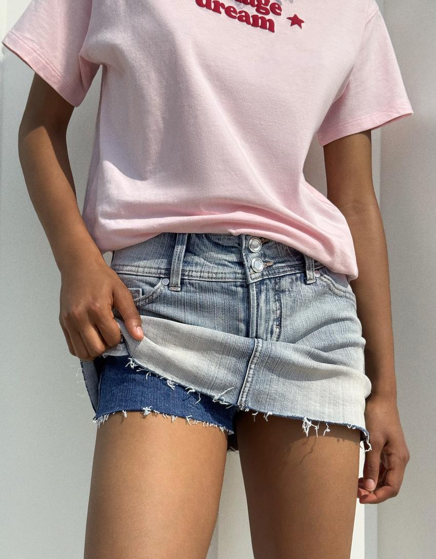 Minijupe-culotte denim-Bleu clair-1