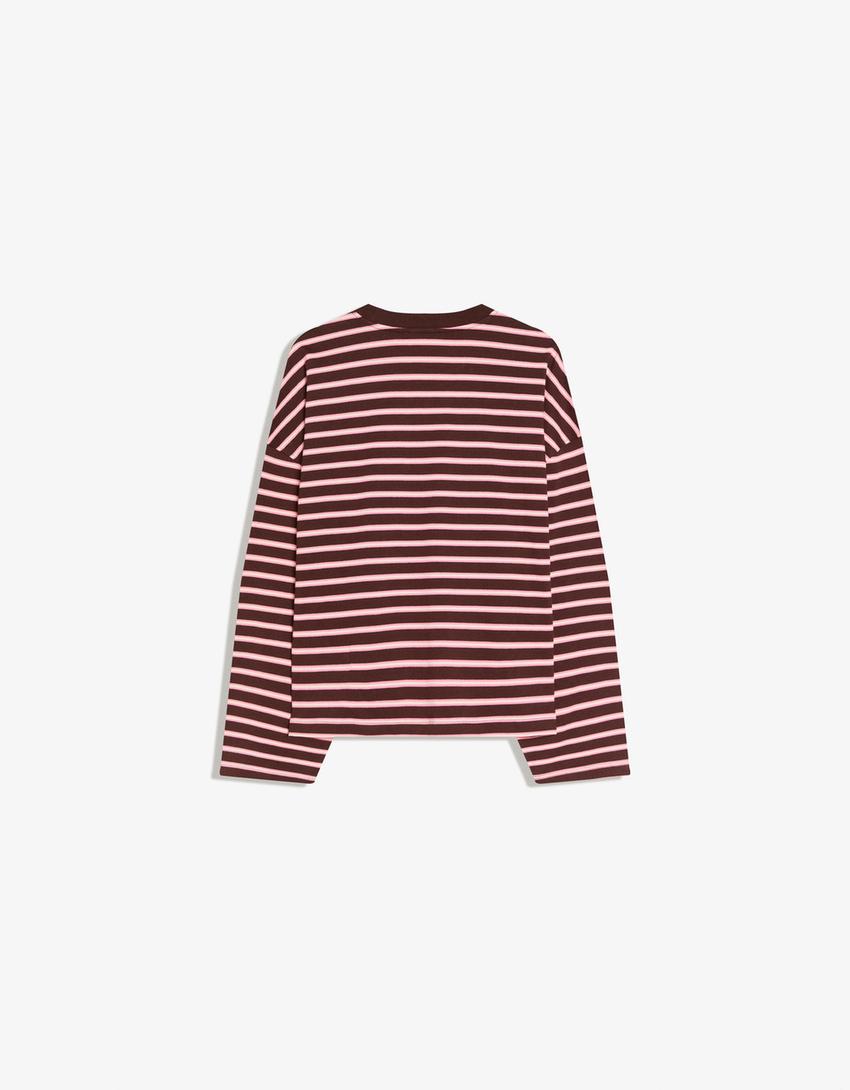 Printed long sleeve T-shirt-Brown