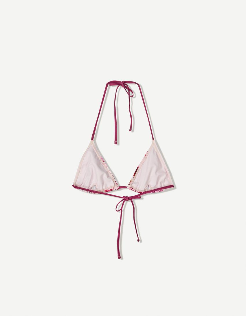 Haut de bikini à fleurs-Rose-4