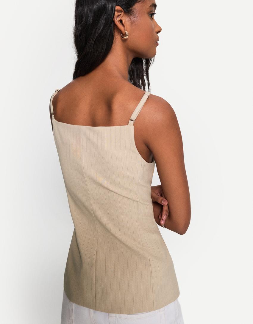 Long waistcoat with square-cut neckline-Beige