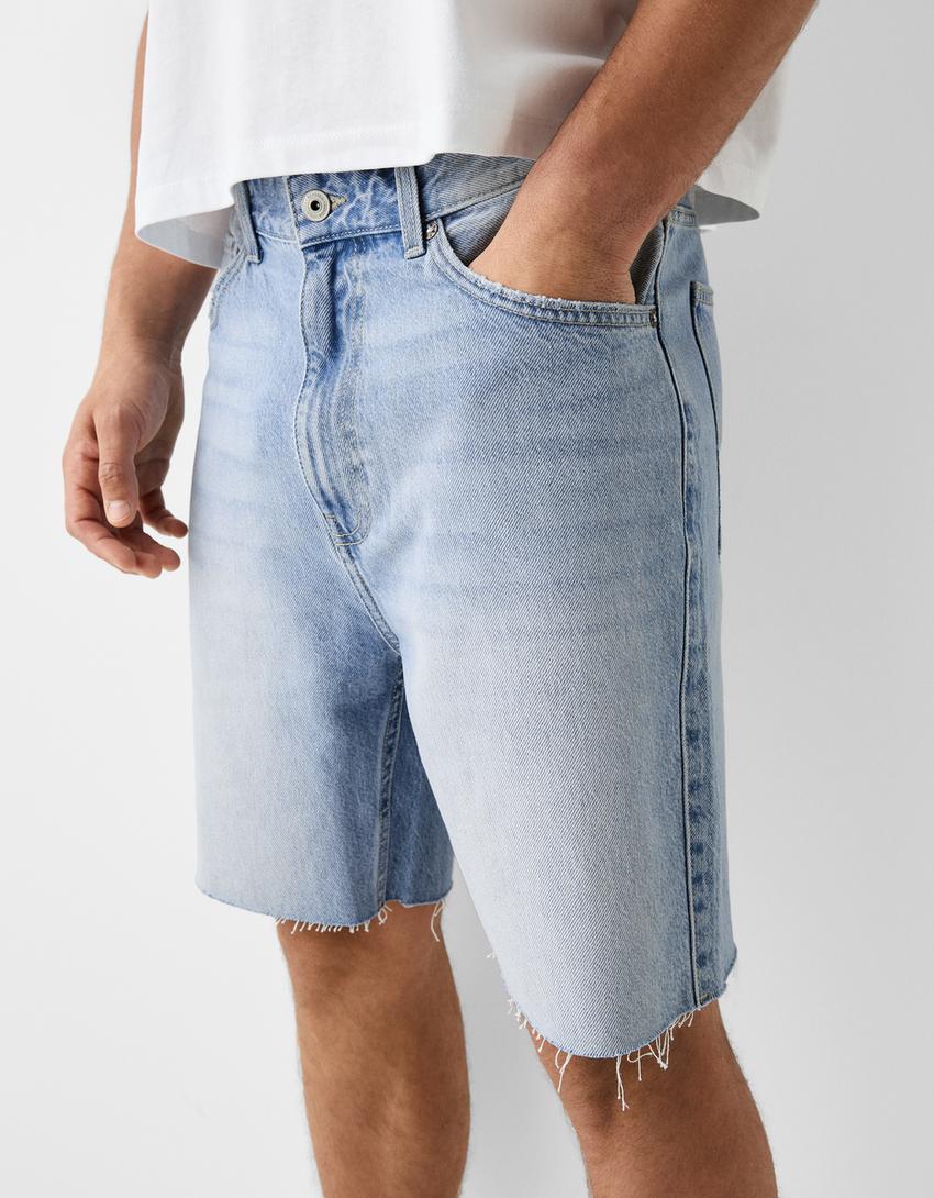Calções bermuda denim straight 90's-Azul lavado-3