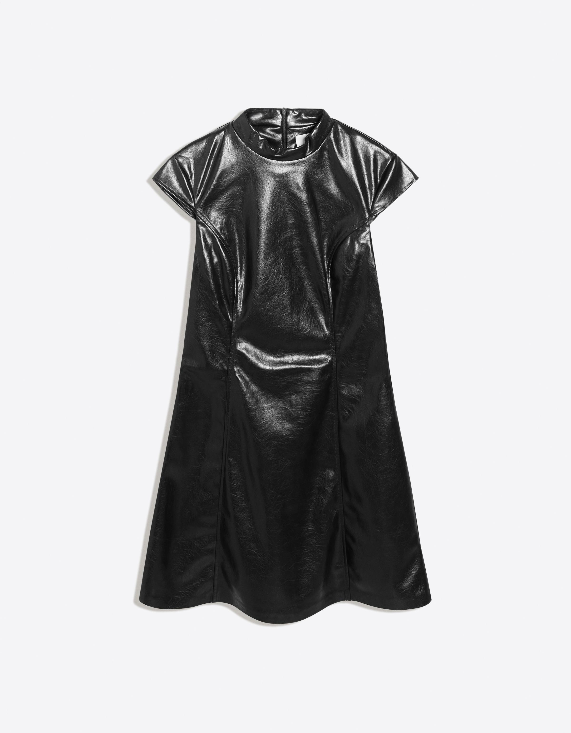 Leather effect mini dress with a high neck — Black