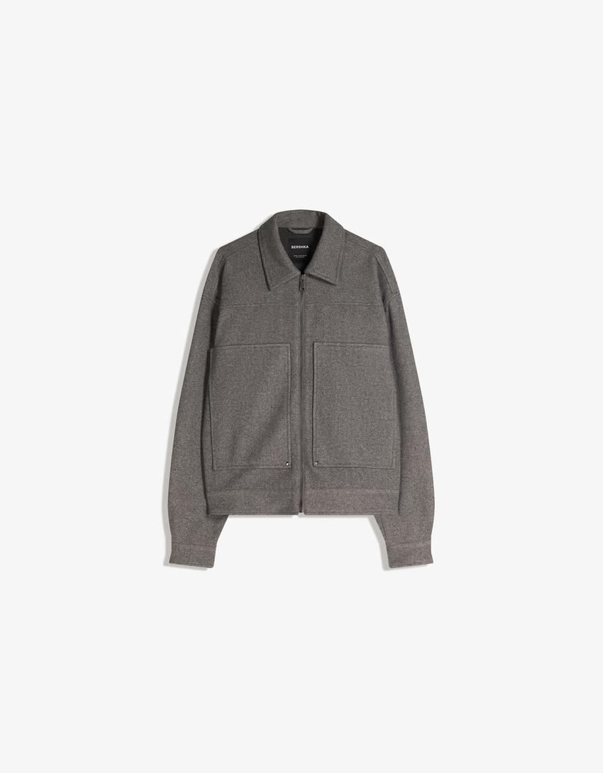 Boxy fit overshirt with zip-Dark grey
