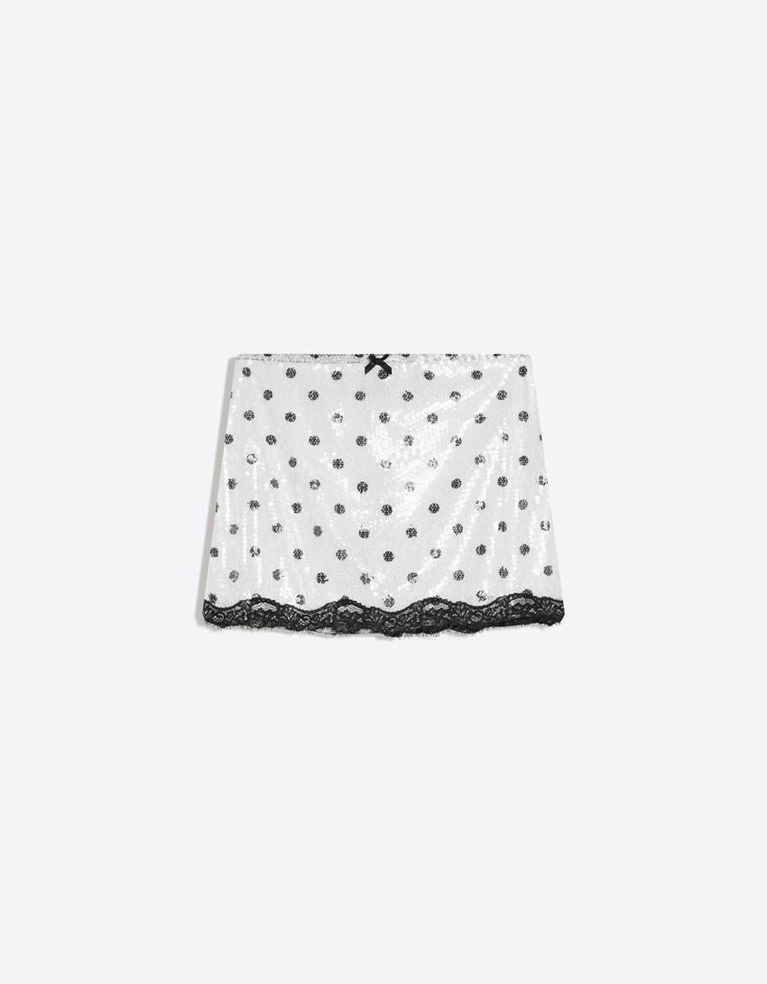 Sequin lace mini skirt-Off white
