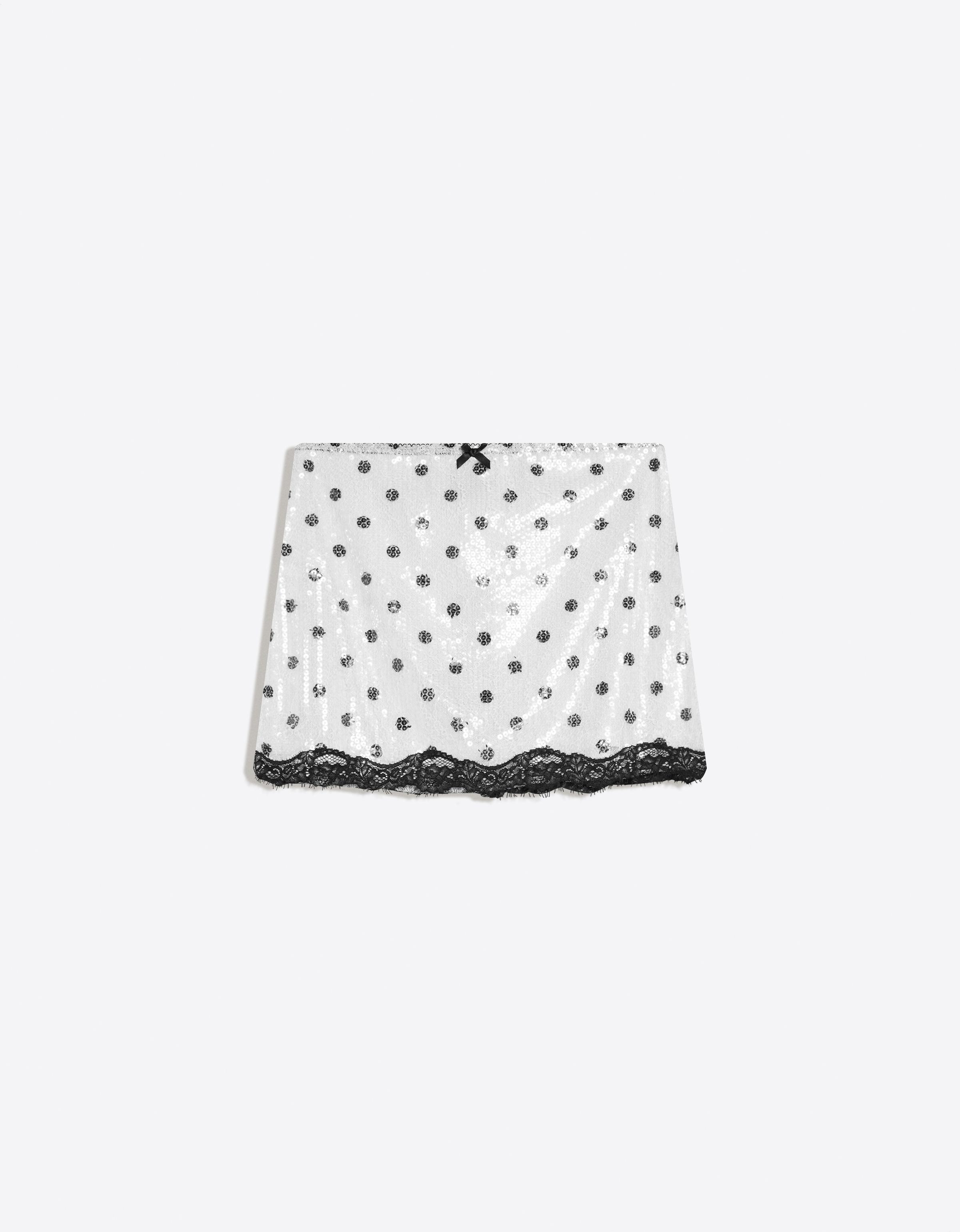 Bershka Falda Mini Lentejuelas Encaje Mujer L Blanco Roto