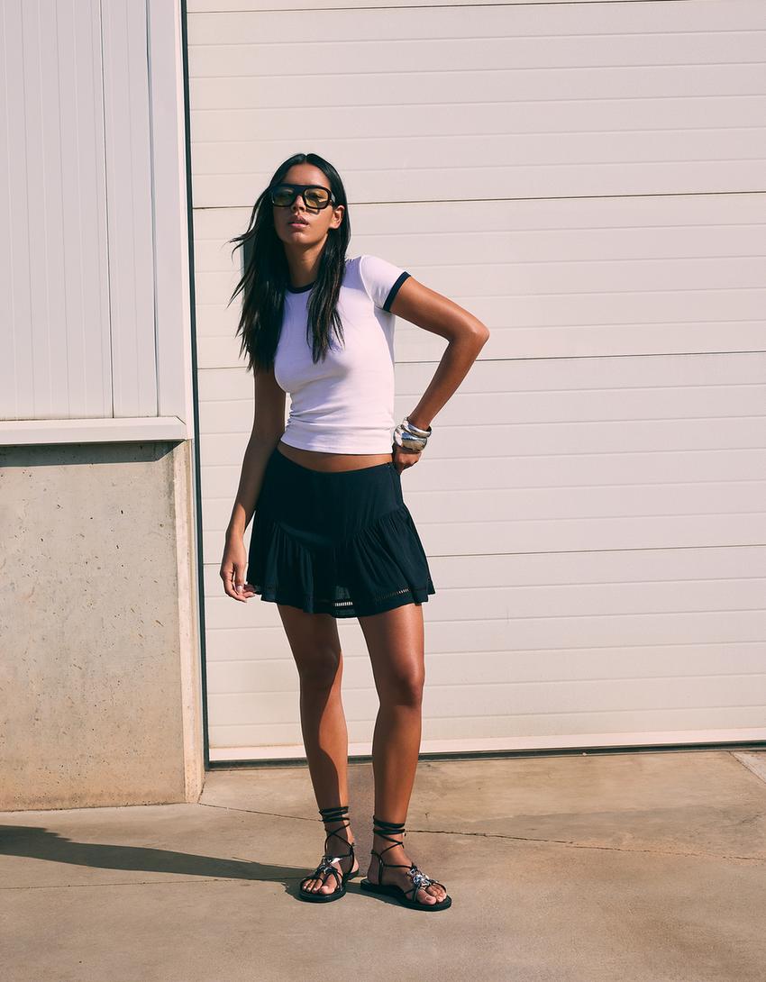 Textured mini skirt-Dark grey-0