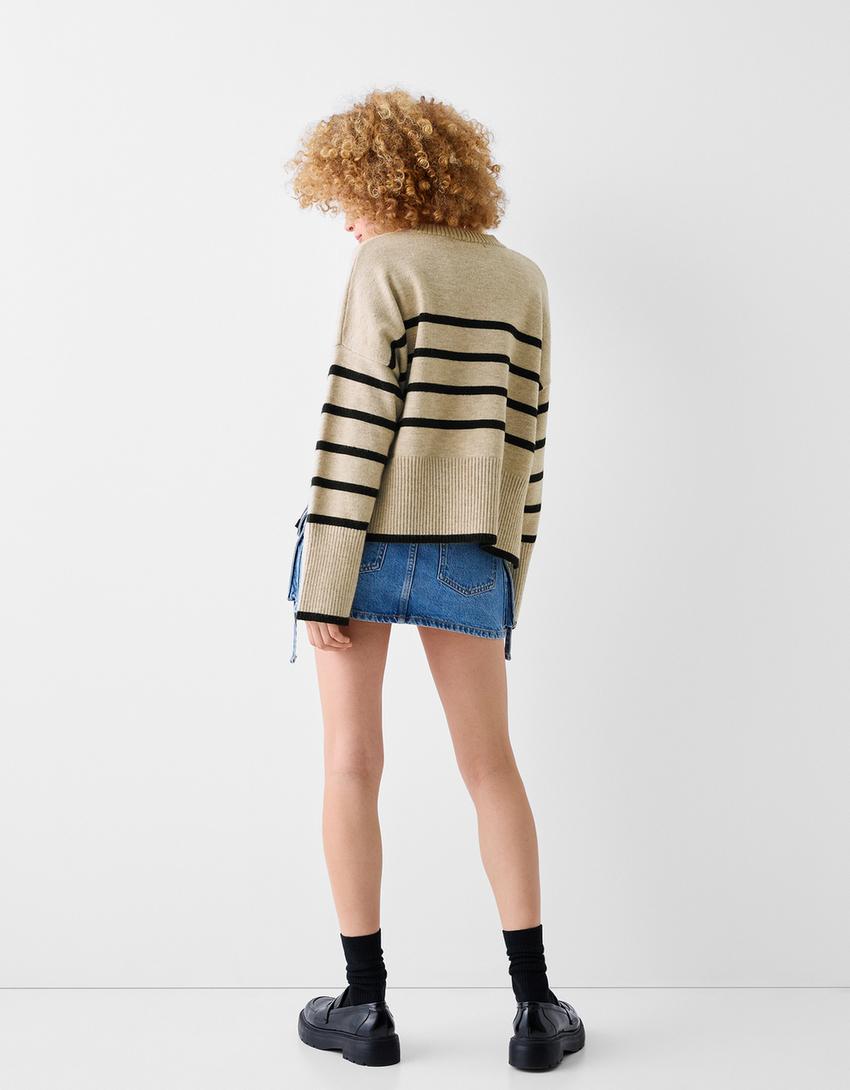 سويتر برقبة مستديرة-رملي-2