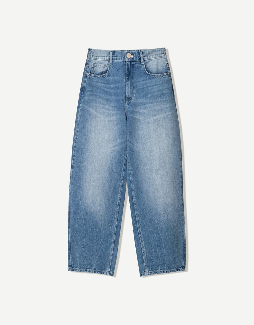 Jeans barrel goma en cintura-Azul lavado-3