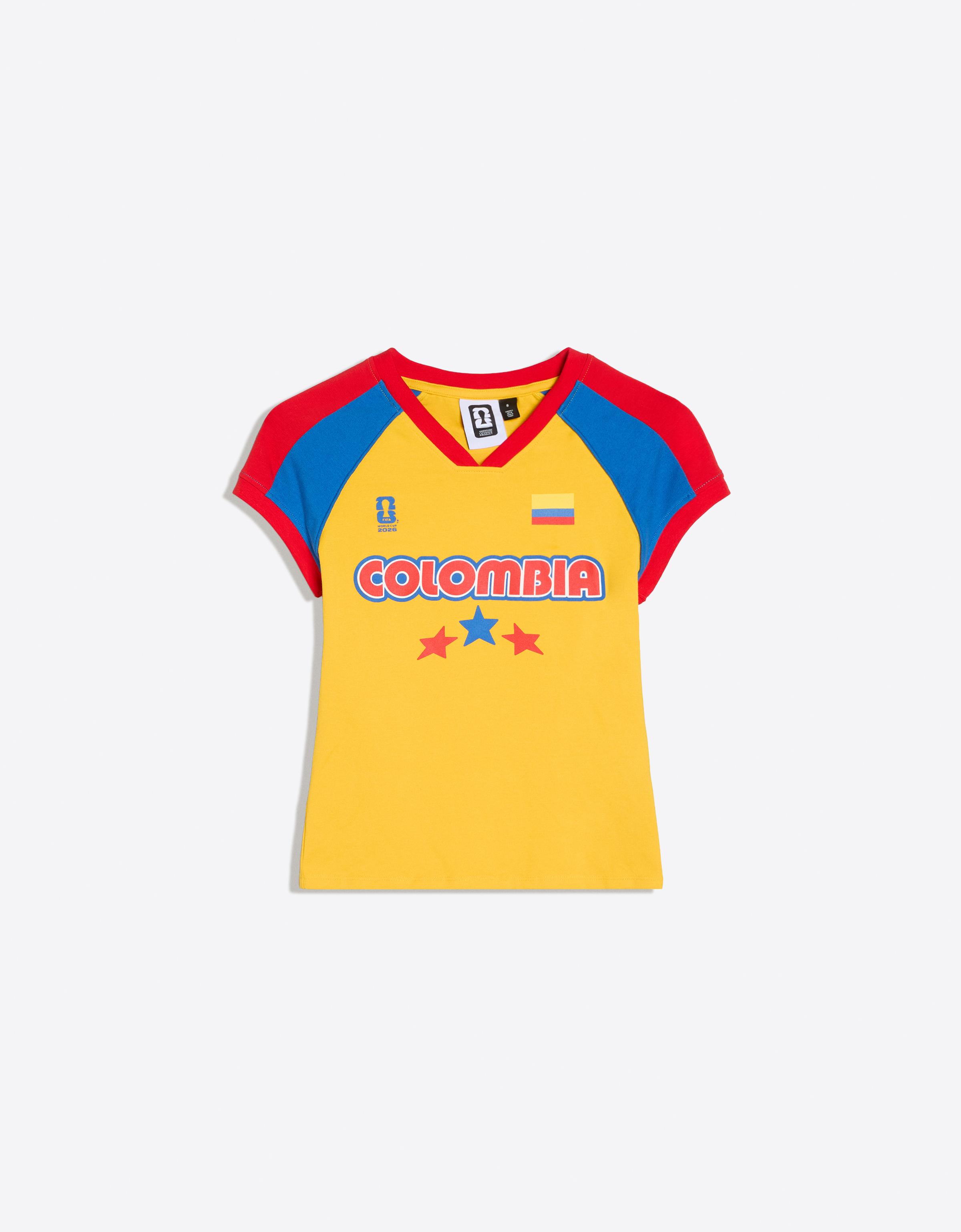 Bershka Camiseta Cuello Pico Fifa World Cup Mujer Amarillo