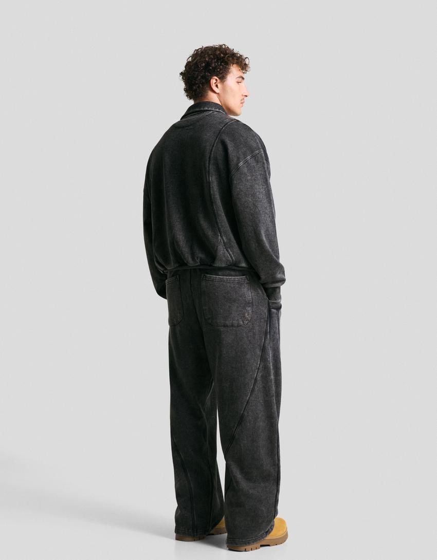 Oversize-Sweatshirt mit Polo-Kragen-Grau-1